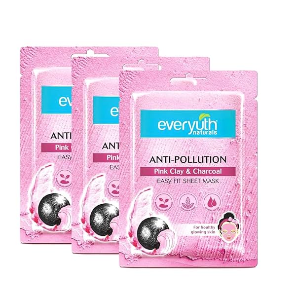 Everyuth Naturals Anti Pollution Pink Clay & Charcoal Sheet Mask Pack of 3