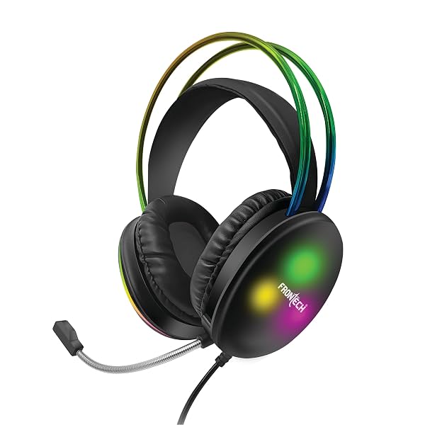 FRONTECH Gaming Headset with RGB Lights, 50mm Driver, Noise-Cancelling Mic