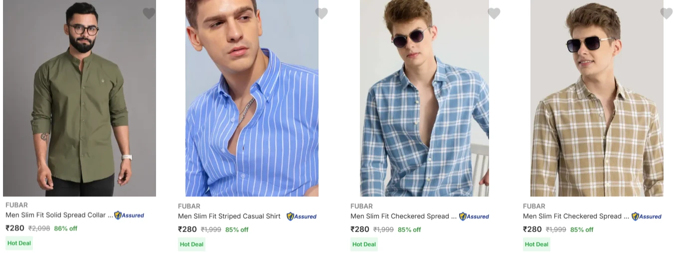 FUBAR Men's Shirt Upto 90% Discount