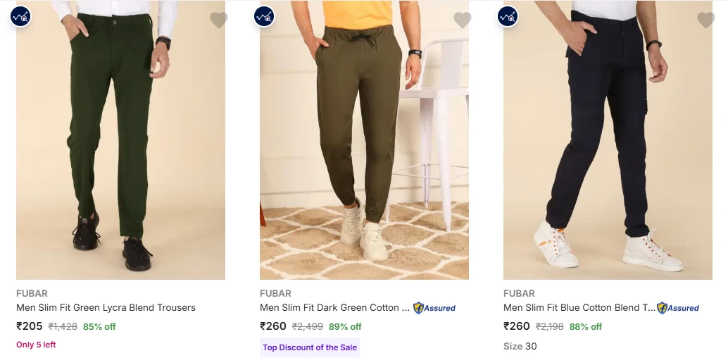 FUBAR Men's Trousers Starting @ ₹205