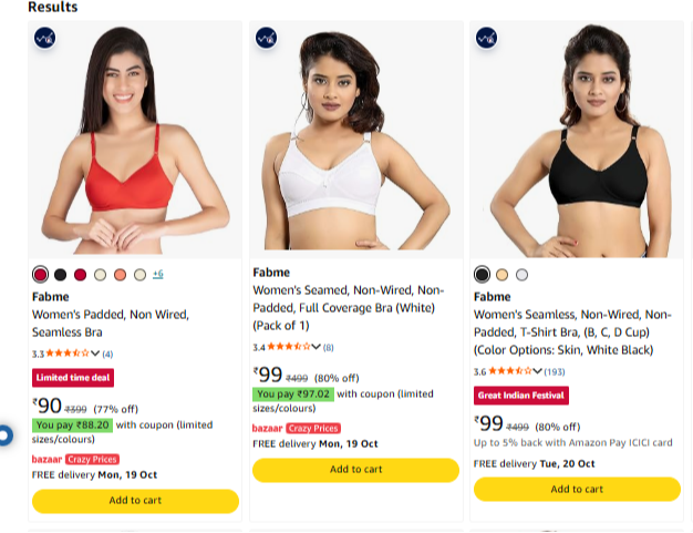 Fabme Bras at minimum 75% Discount
