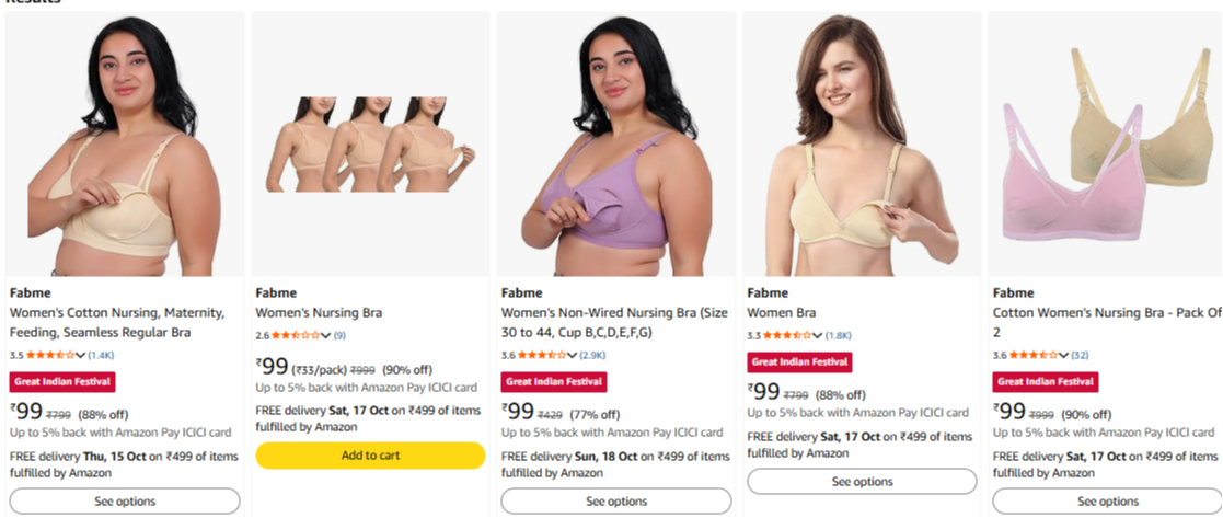 Fabme Nursing Bras at minimum 90% Discount