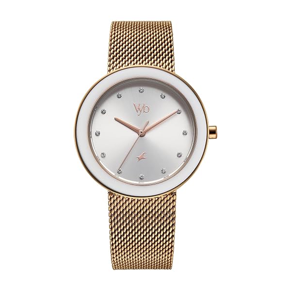 Fastrack Vyb Lumina Quartz Analog Silver Dial Rose Gold Stainless Steel Strap Watch for Women - FV60102KM01W