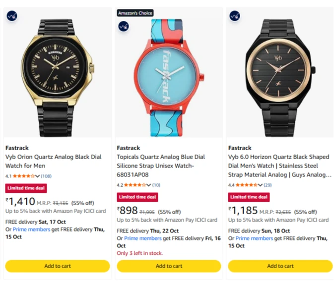 Fastrack Wrist Watches upto 50% Discount