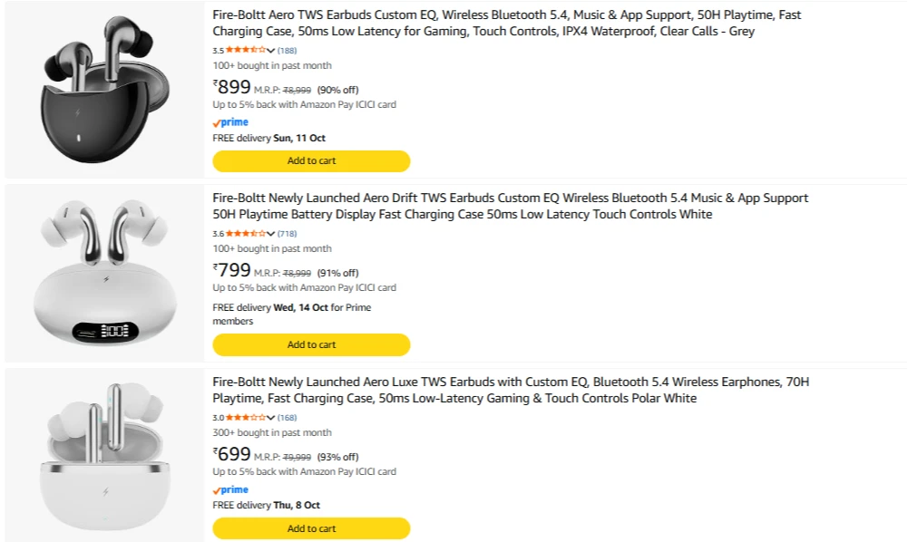 Fire bolt earbuds upto 92% Discount