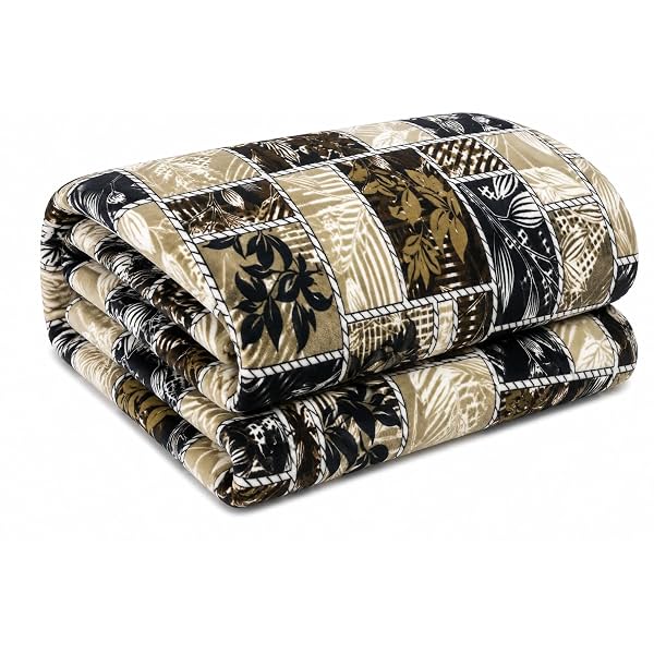 Flannel AC Blanket (78x88 Inches)– 155 GSM, Beige Leaf