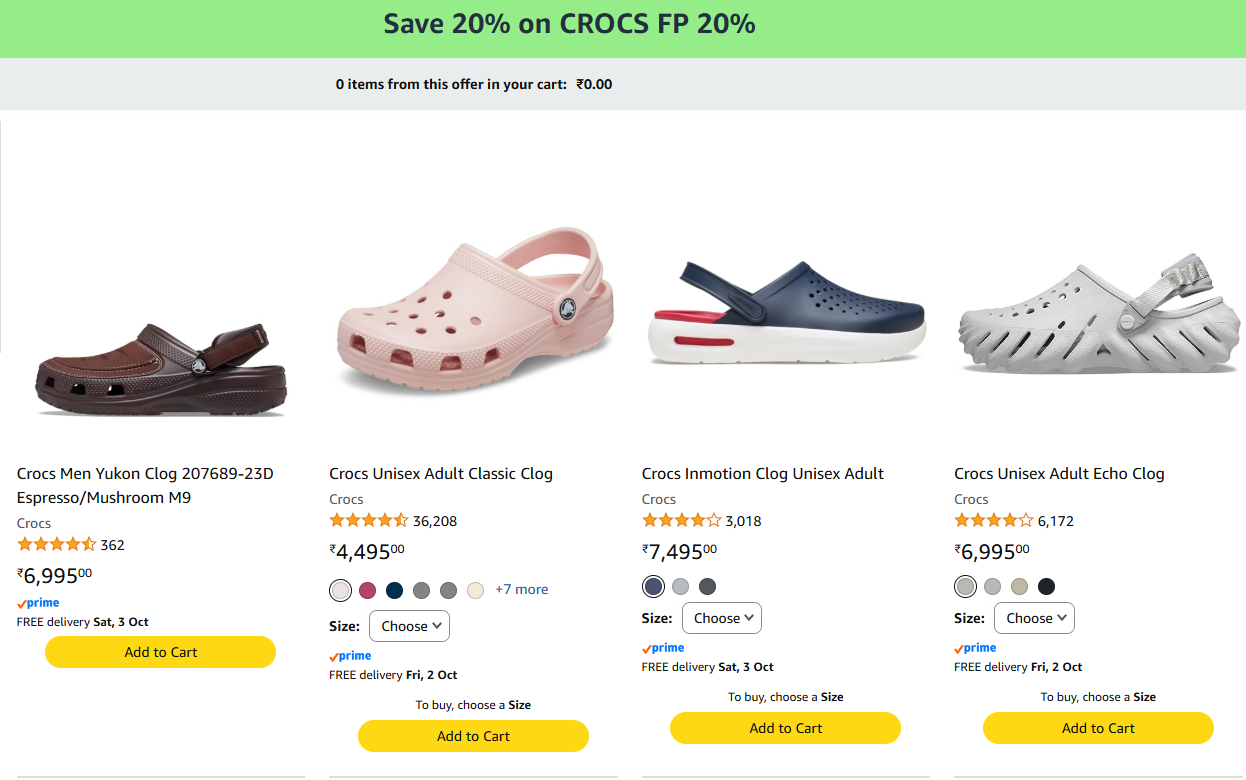 Flat 20% Off Coupon on Crocs