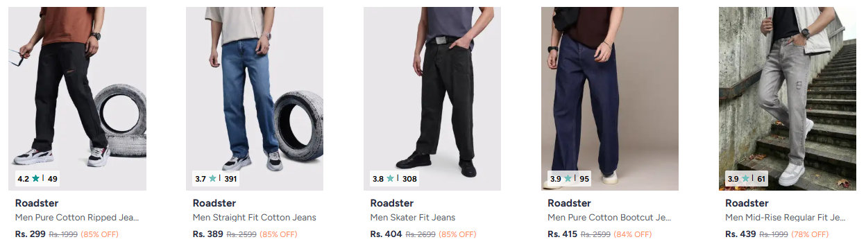 Flat 80% off on Roadster men jeans