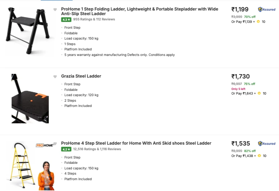 Flipkart Smartbuy Step Ledder Upto 85% discount