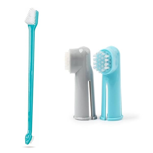 Foodie Puppies 3 Pcs Pet Dental manual Toothbrush Kit | Extra-Long Double Ended and a Pair of Finger Brush | Gentle Clea