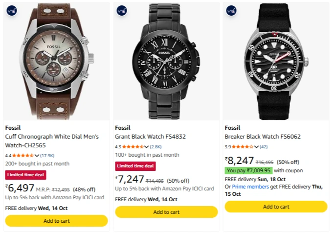 Fossil Men's Watch upto 50% Discount