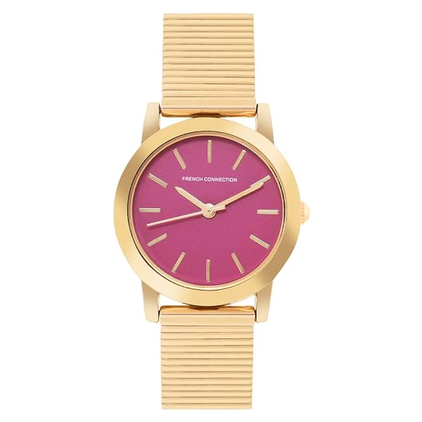 French Connection 3 Hands Dark Pink Dial Round Analog Watch for Women