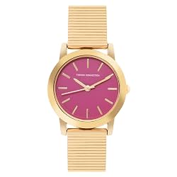 French Connection 3 Hands Dark Pink Dial Round Analog Watch for Women