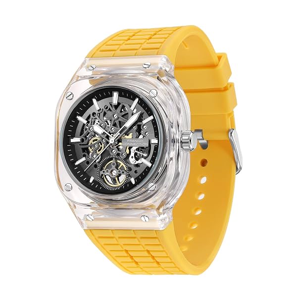 French Connection | Skeleton Dial | Transparent Acrylic Case | Silicone Strap