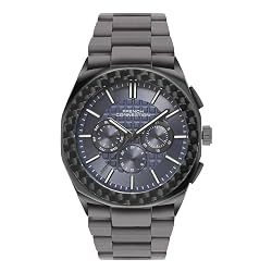 French Connection Textured Blue Round Dial with IP Gun Stainless Steel Metal