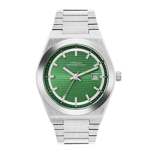 French Connection Textured Green Round Dial |Stainless Steel Strap Watch for Mens