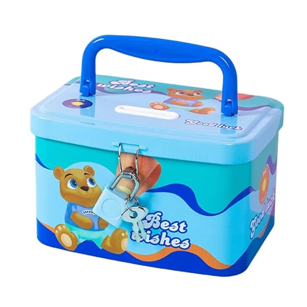 FunBlast Money Saving Tin Coin Bank with Handle, Lock and Key