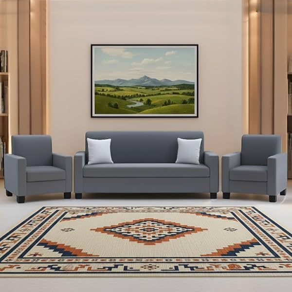 Furny Kyma 5 Seater Fabric 3+1+1 Sofa Set (Dark Grey) | Soft Velvet Fabric