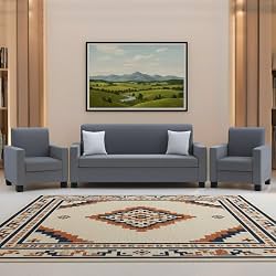 Furny Kyma 5 Seater Fabric 3+1+1 Sofa Set (Dark Grey) | Soft Velvet Fabric
