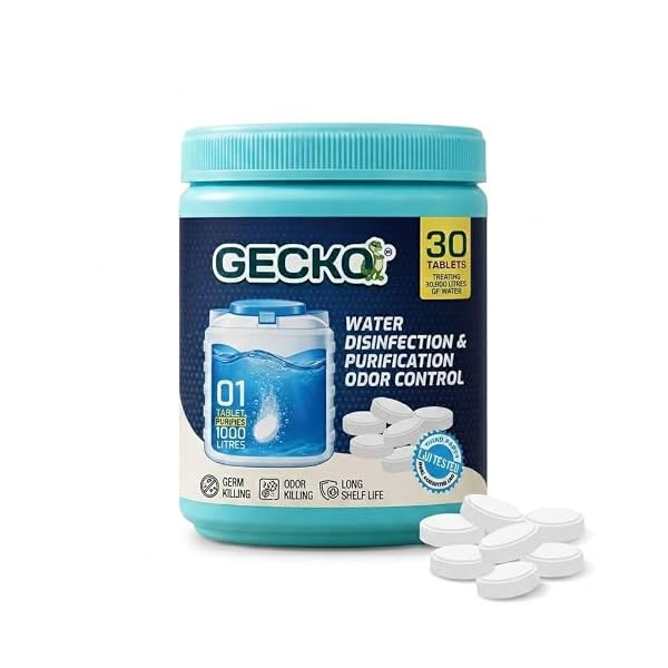 GECKO Chlorine Water Purification Tablets for 1000 Litre Water Tank | Lab Tested