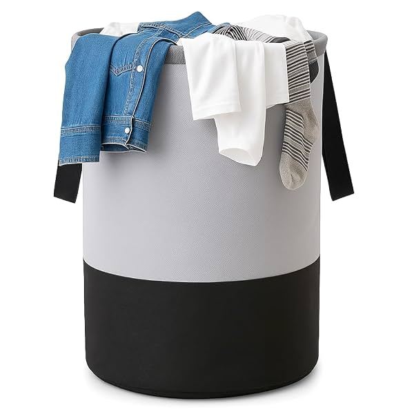 GLUN® Round Laundry Bag, Gray & Black Foldable Waterproof 45 Liter Capacity, Non-Woven Toys & Cloth Storage Bag Pack Of