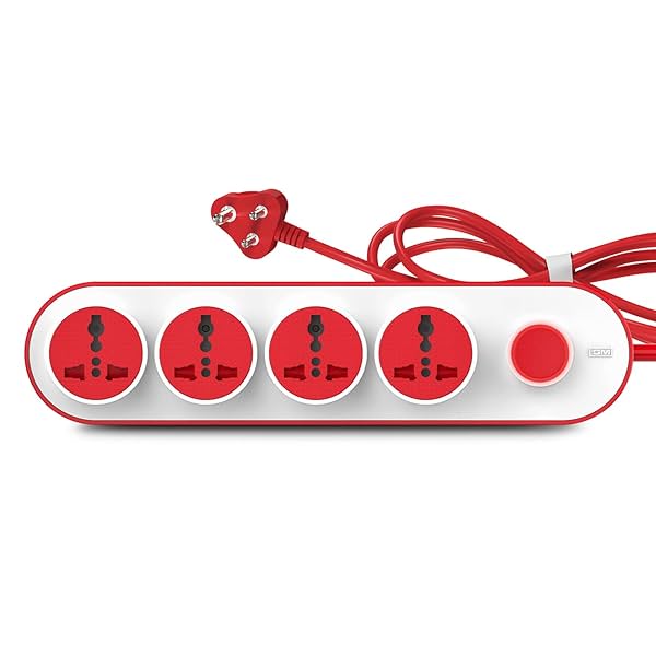 GM 3257 10 Amp Extension Board with 2 Metre Heavy Duty Copper Extension Cord – 4 International Sockets, Master Switch, L