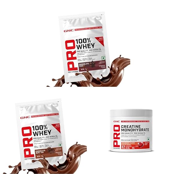 GNC Double Chocolate Berry Strength Stack Chocolate Fudge + Chocolate Supreme Whey Protein + Cranberry Creatine