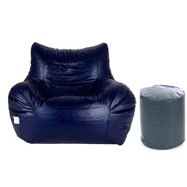 GUNJ Jumbo Bean Bag Cover with Footstool Navy