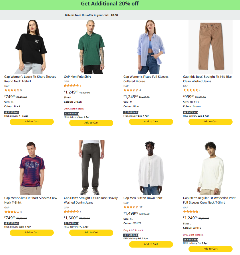 Gap Clothing – Get Extra 20% Discount on Price.