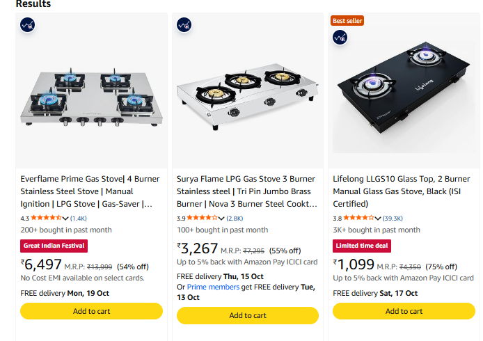 Gas Stoves at up to 81% Discount