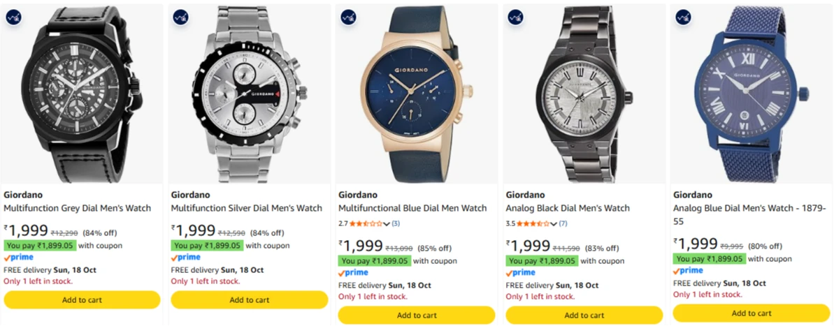 Giordano Men's Watch upto 84% Discount