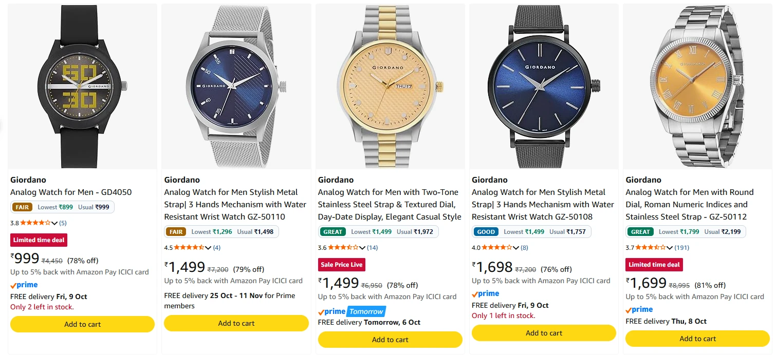 Giordano Men's Watches upto 81% Discount