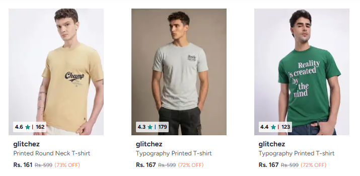 Glitchez Men's T-shirts Starting @ ₹161