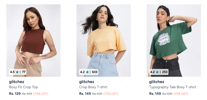 Glitchez Women's T-shirts Starting @ ₹129