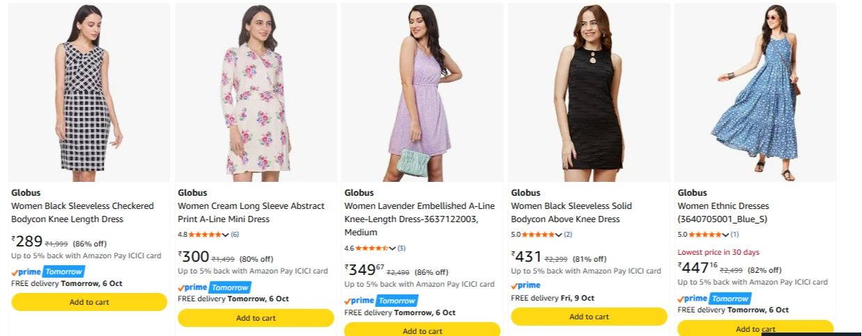 Globus Women Dresses upto 86% Discount