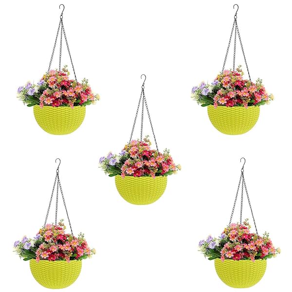 Go Hooked Plastic Hanging Pot, Yellow, 4.8 Inch, 5 Pieces