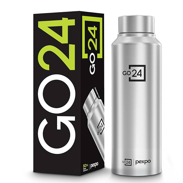 Go24 pexpo Stainless Steel Water Bottle Chromo Silver 750ml