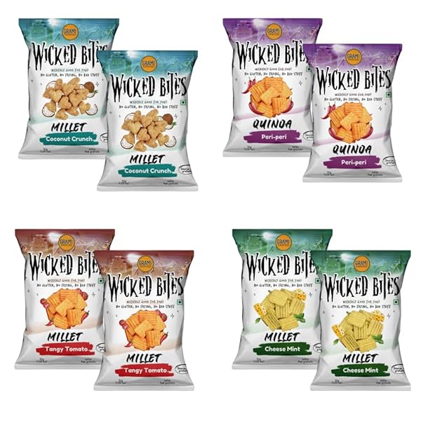 Grami Superfoods Wicked Premium Assorted Millet Snack - Pack of 8 ( 240g) - Each Pack Contains Coconut Crunch, Quinoa Pe