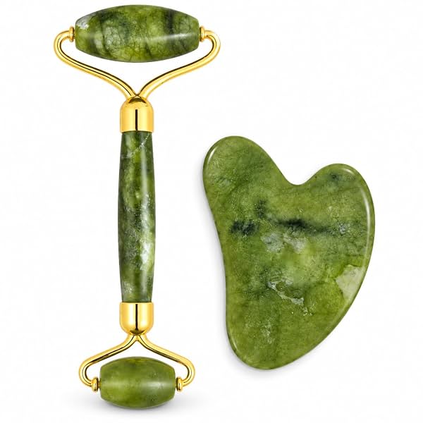 Green Stone Face Roller and Gua Sha Set for Women & Men