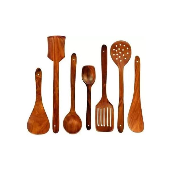 Green Wood 7-Piece Wooden Cooking Spoon Kitchen Tool Set