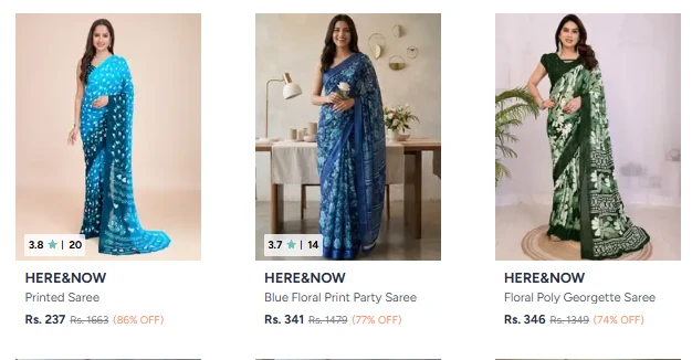 HERE&NOW Sarees at minimum 74% Discount