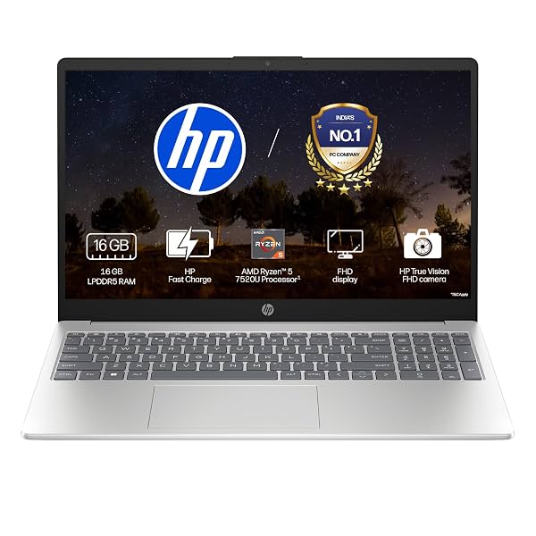 HP 15 AMD Ryzen 5 7520U Laptop, 16GB/512GB SSD, Silver