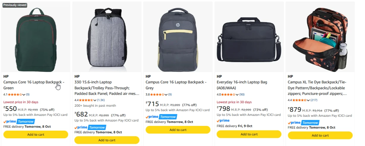 HP Backpack upto 77% Discount