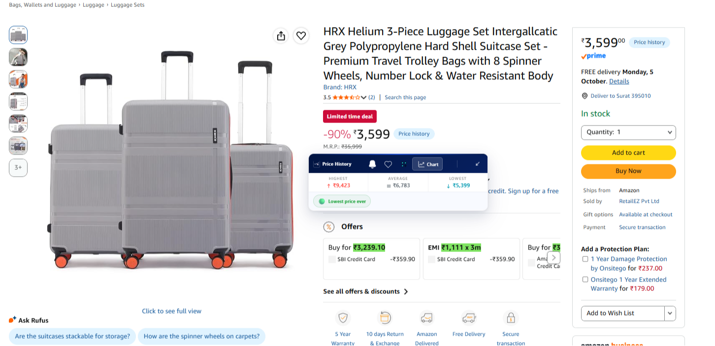 HRX Helium 3-Piece Luggage Set
