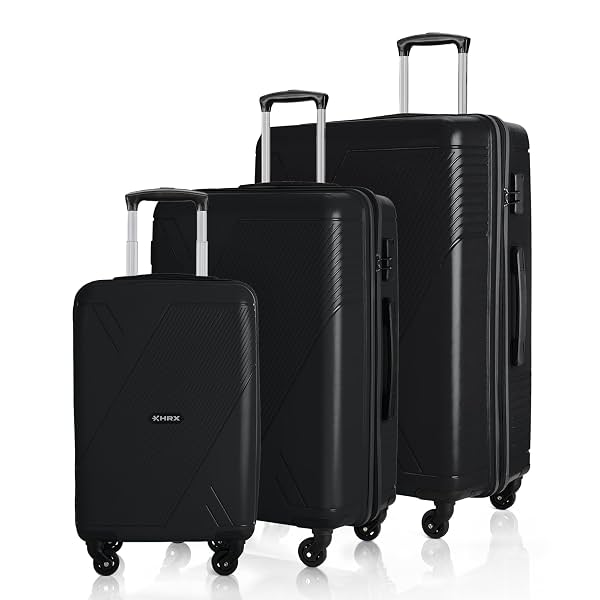 HRX Icon 3Pc Set Haileys Black Polypropylene Hard Shell Suitcase Set