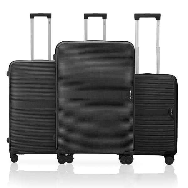 HRX Parabola 3-Piece Luggage Set Haileys Black Polypropylene Hard Shell Suitcase Set - Premium Travel Trolley Bags with