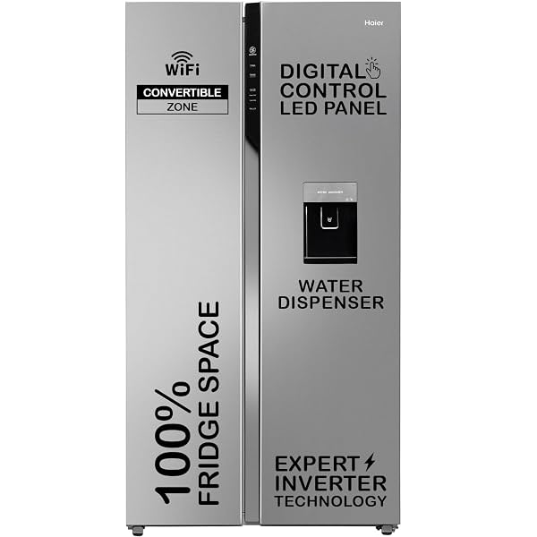 Haier 596L Side by Side Refrigerator Shiny Steel (HRS-682SWDU1)