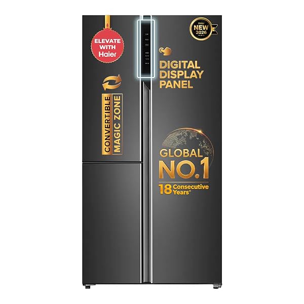 Haier 598 L 3 Star Frost Free Expert Inverter 3-Door Side by Side Refrigerator (HRT-683GK, Graphite Black, Magic Convert