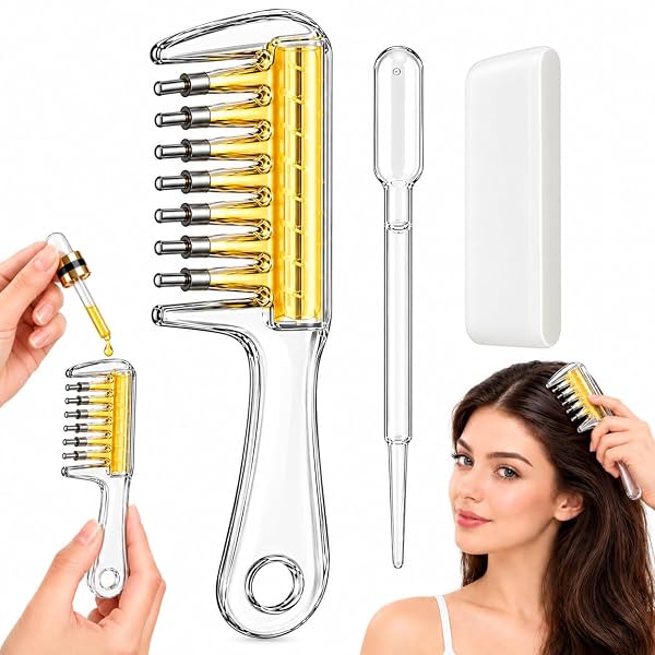 Hair Oil Applicator Comb Refillable Scalp Massager & Liquid Dispenser Base