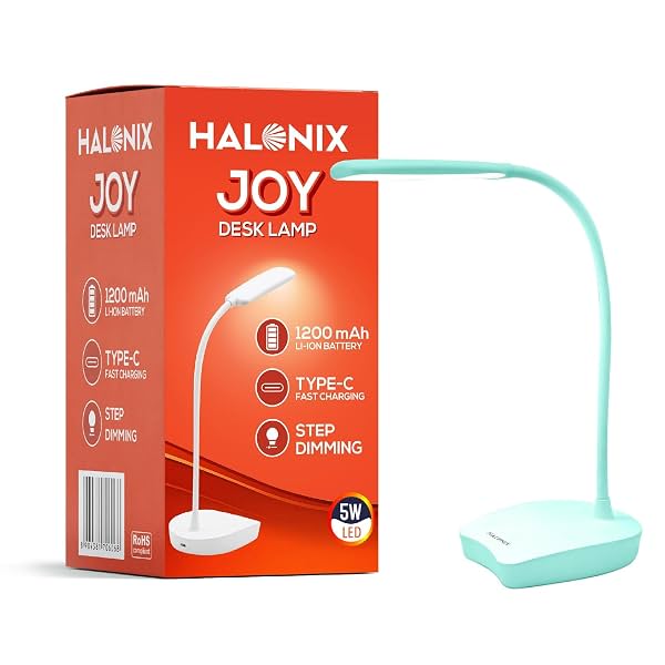Halonix Joy Rechargeable LED Desk Lamp (Step Dimming, C-Type Charging)